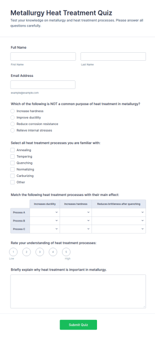 Metallurgy Heat Treatment Quiz Form Template