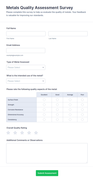 Metals Quality Assessment Survey Form Template