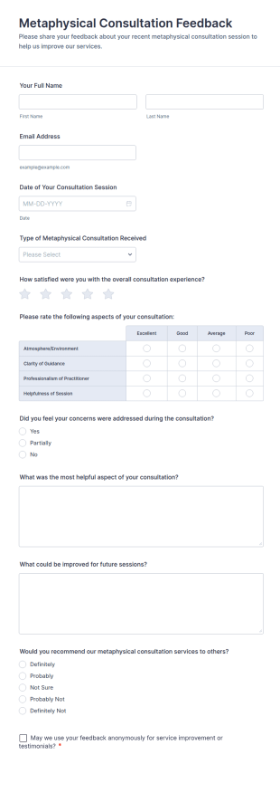 Metaphysical Consultation Feedback Form Template