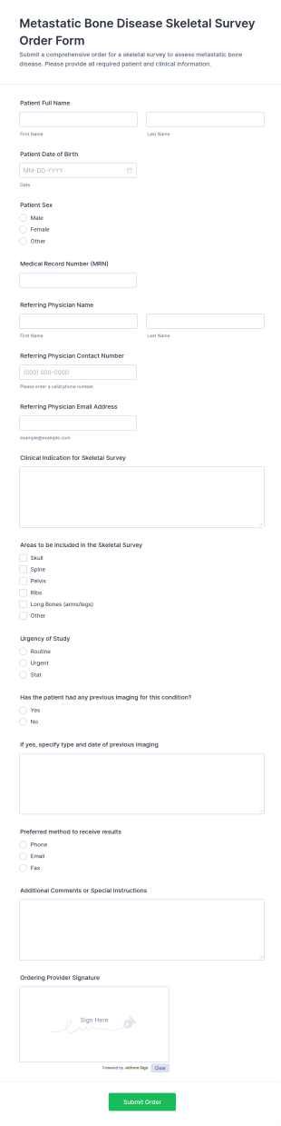 Metastatic Bone Disease Skeletal Survey Order Form Template
