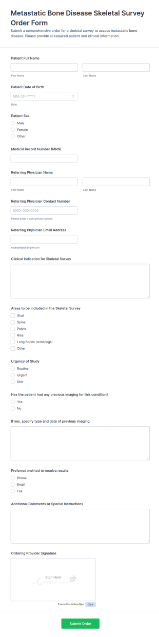 Metastatic Bone Disease Skeletal Survey Order Form Template
