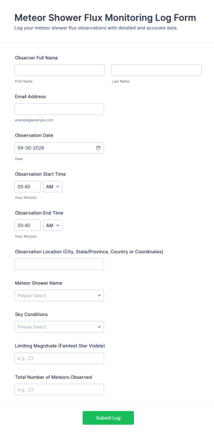 Meteor Shower Flux Monitoring Log Form Template