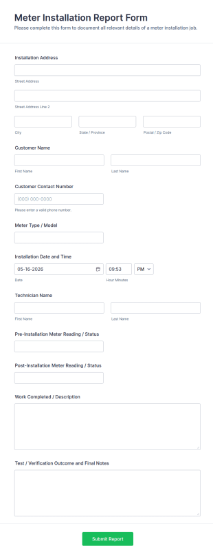 Meter Installation Report Form Template