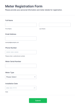 Meter Registration Form Form Template