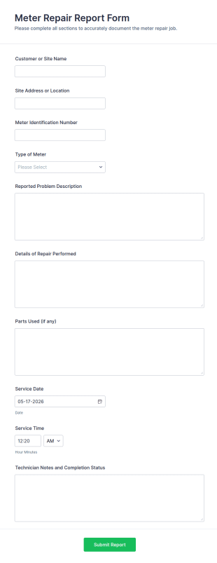 Meter Repair Report Form Template
