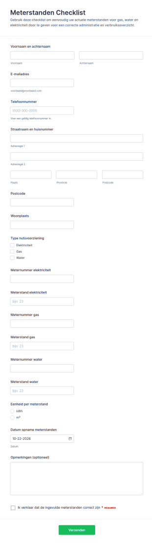 Meterstanden Opnameformulier