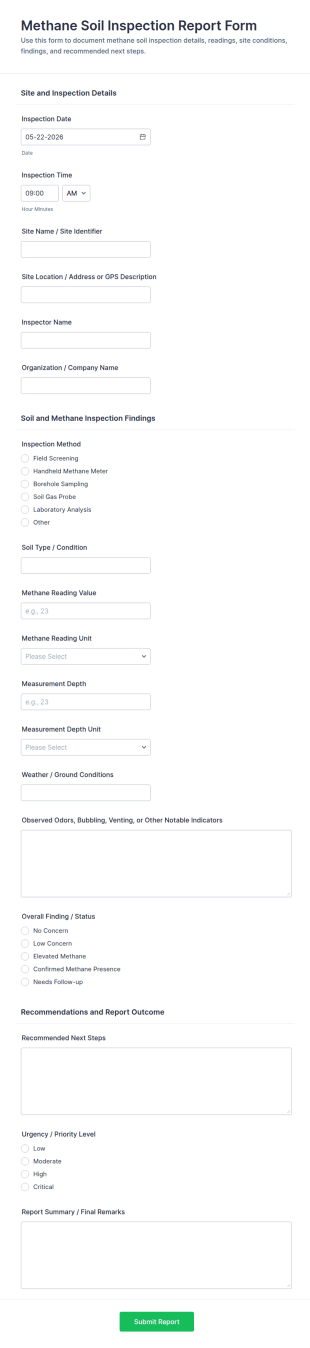 Methane Soil Inspection Report Form Template