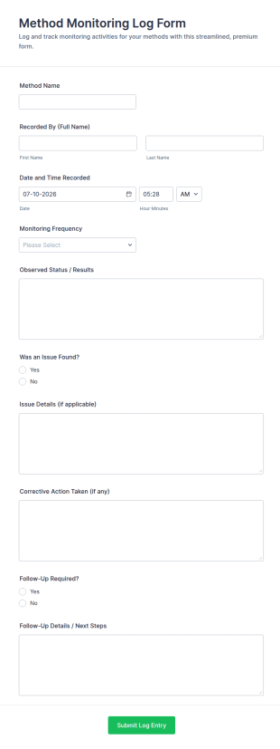 Method Monitoring Log Form Template