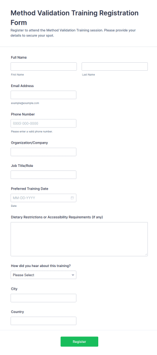 Method Validation Training Registration Form Template