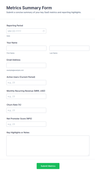 Metrics Summary Form Template