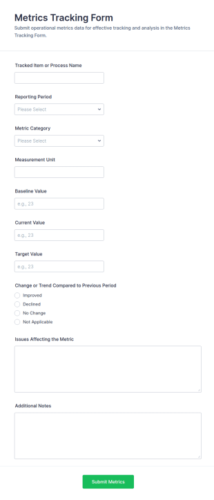 Metrics Tracking Form Template