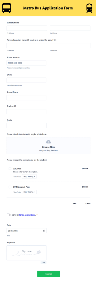 Metro Bus Application Form Template