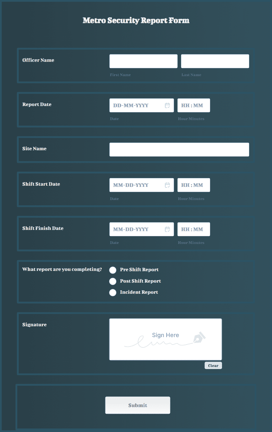 Metro Security Report Form Template | Jotform