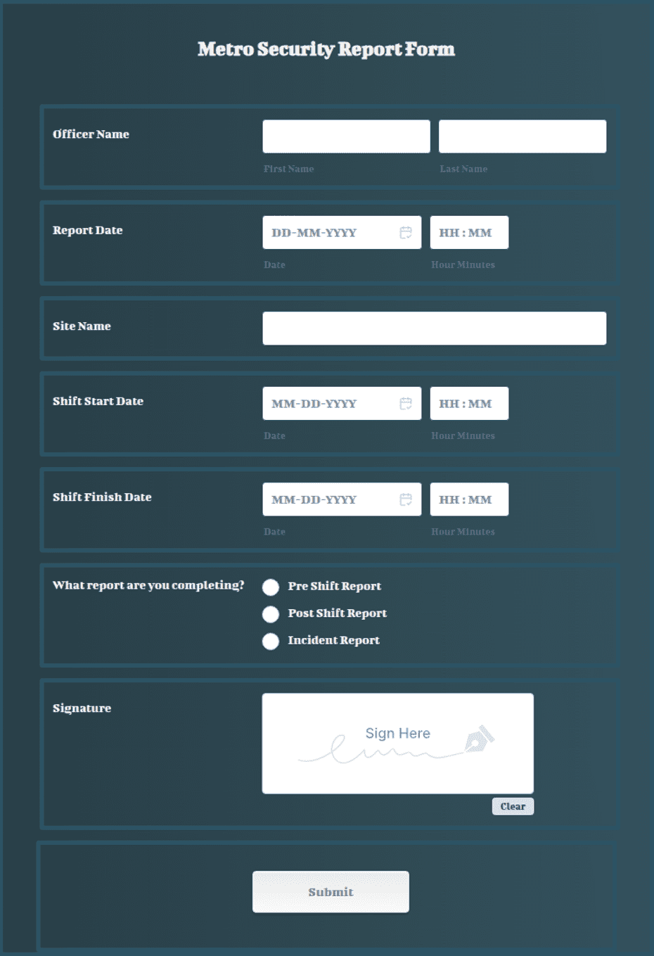 Metro Security Report Form Template | Jotform