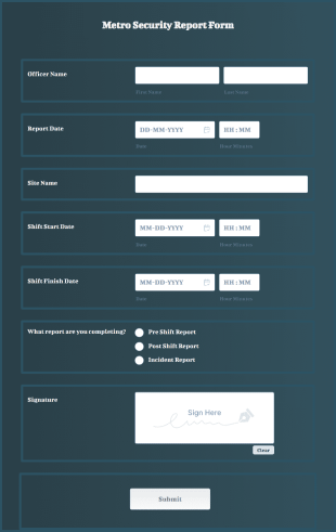 Metro Security Report Form Template