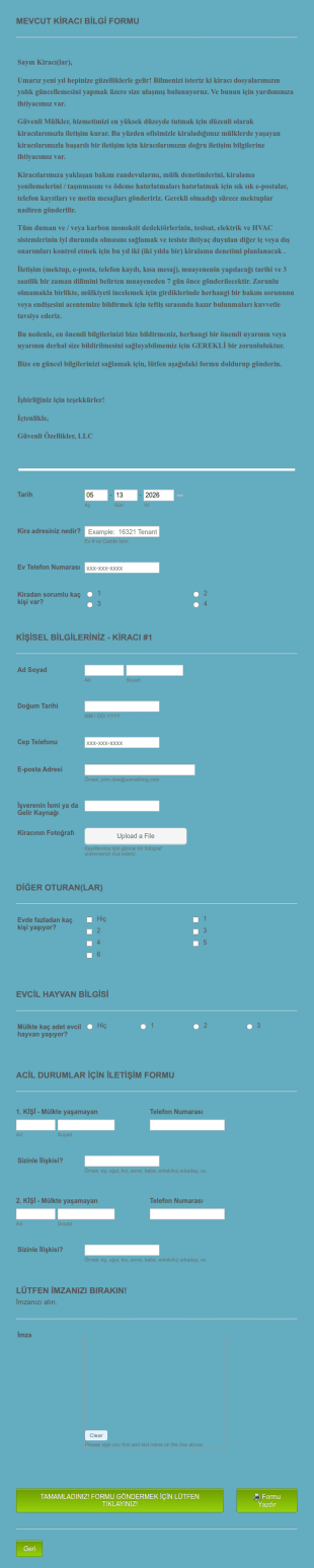 Mevcut Kiracı Bilgi Güncelleme Form Şablonu