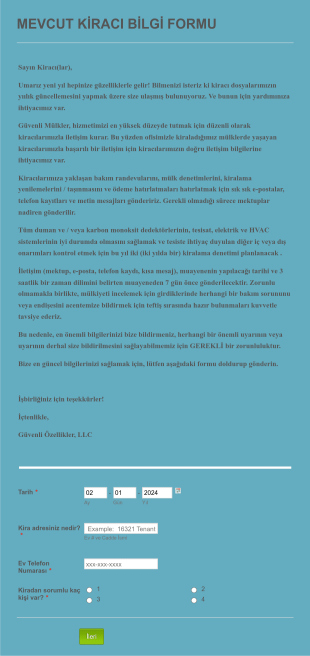 Mevcut Kiracı Bilgi Güncelleme Form Template