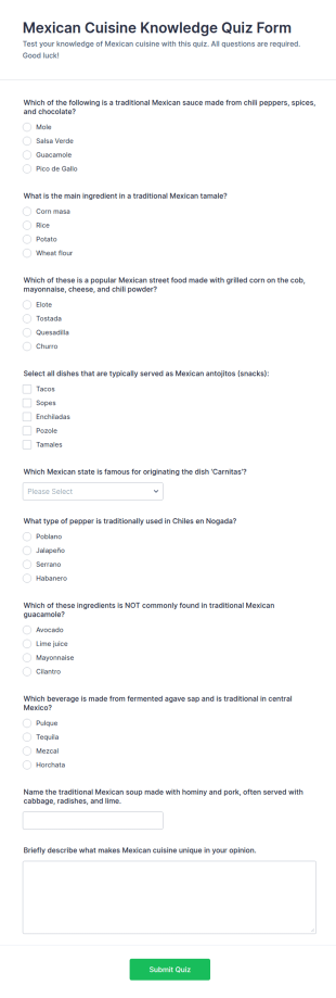 Mexican Cuisine Knowledge Quiz Form Template