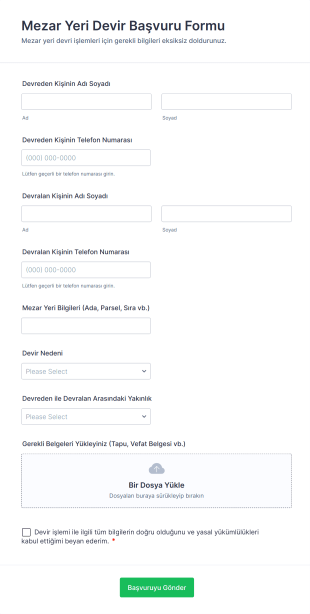 Mezar Yeri Devir Başvuru Form Template