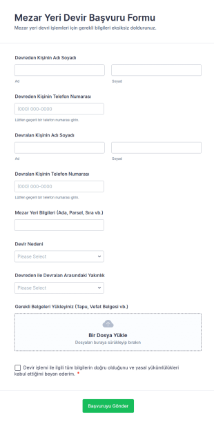 Mezar Yeri Devir Başvuru Form Şablonu