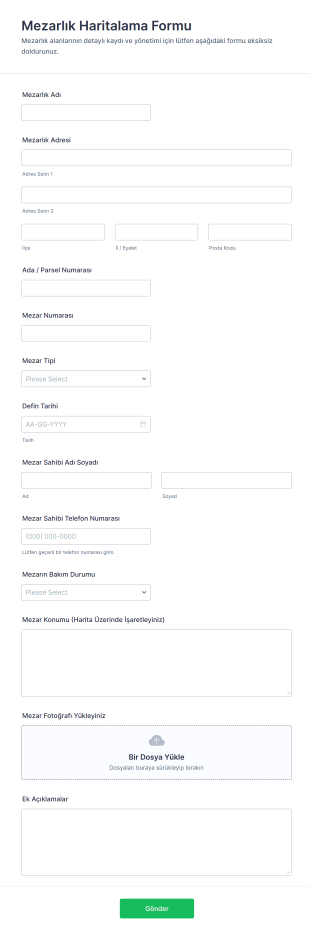 Mezarlık Haritalama Form Şablonu