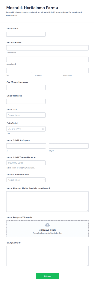 Mezarlık Haritalama Form Şablonu