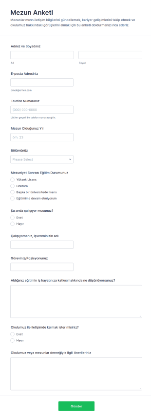 Mezun Anketi Form Şablonu