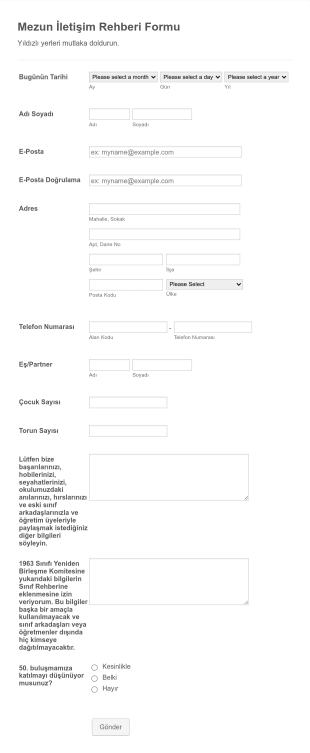 Mezun İletişim Rehberi Formu 2 Form Şablonu