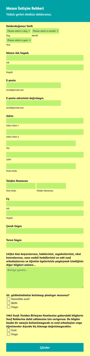 Mezun İletişim Rehberi Form Şablonu