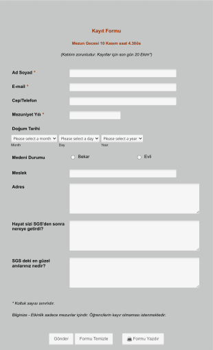 Mezun Kayıt Form Örneği