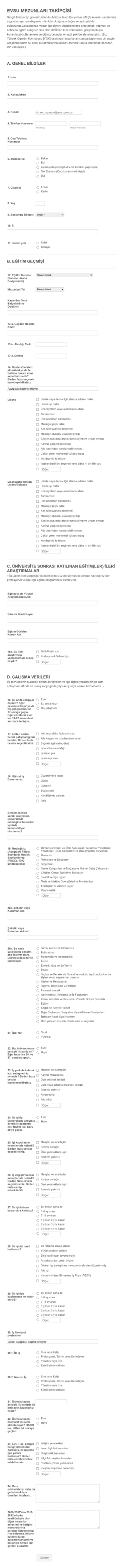 Mezun Takip Form Template