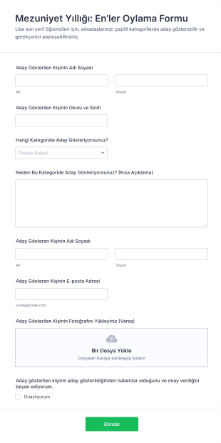 Mezuniyet Yıllığı: En'ler Oylama Form Template