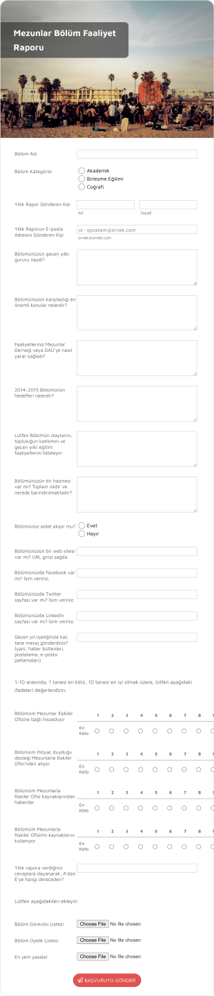Mezunlar Bölüm Faaliyet Raporu Form Template