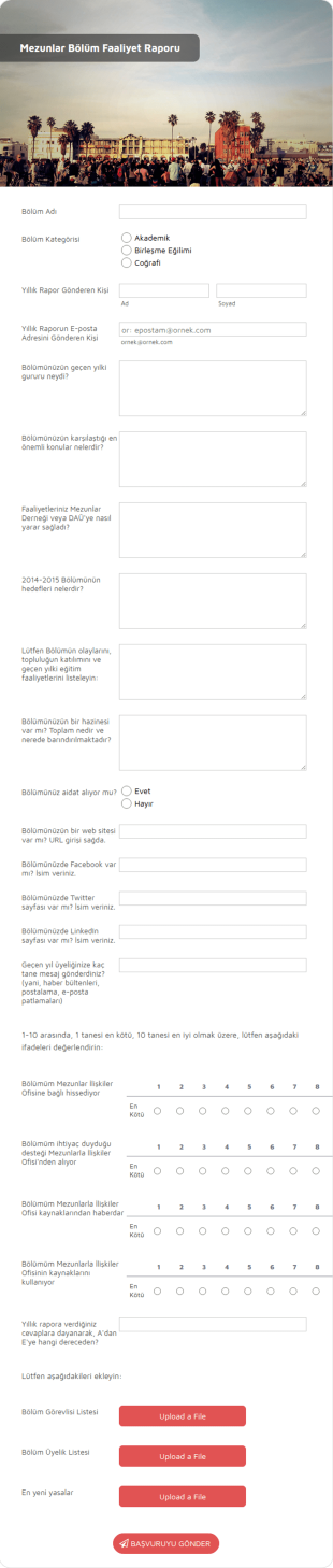 Mezunlar Bölüm Faaliyet Raporu Form Şablonu