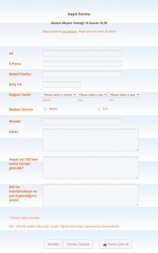 Mezunlar Derneği Organizasyon Kayıt Form Template