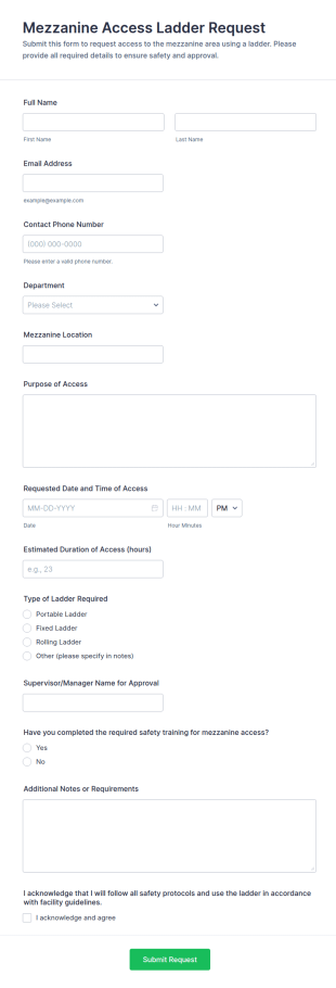 Mezzanine Access Ladder Request Form Template