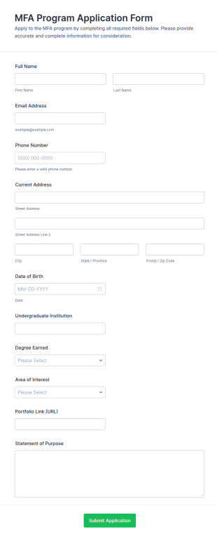 MFA Program Application Form Template