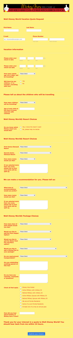 MGTC Disney World Quote Form Template