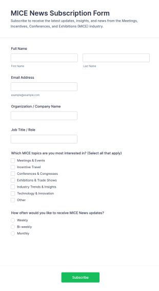 MICE News Subscription Form Template