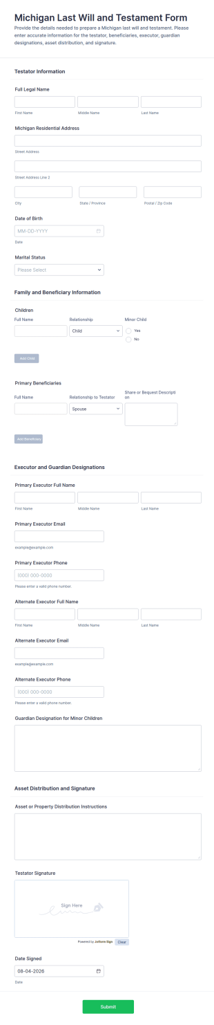 Michigan Last Will And Testament Form Template