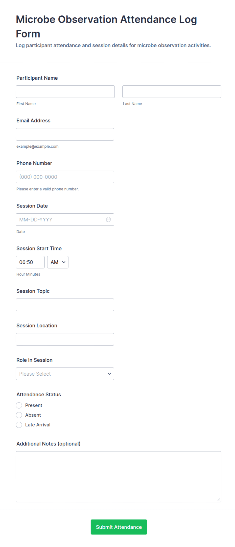 Rmv Forms.pdf Microbe Observation Attendance Log Form Template | Jotform