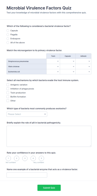 Microbial Virulence Factors Quiz Form Template