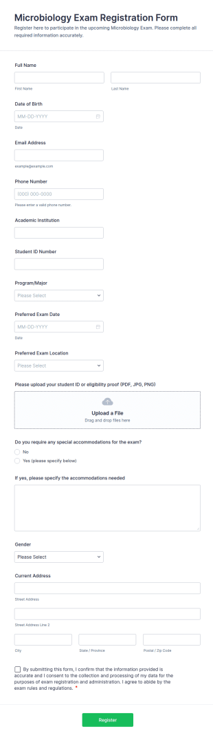 Microbiology Exam Registration Form Template