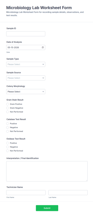 Microbiology Lab Worksheet Form Template