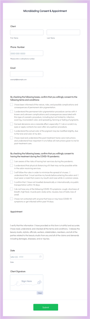 Microblading Consent & Appointment Form Template
