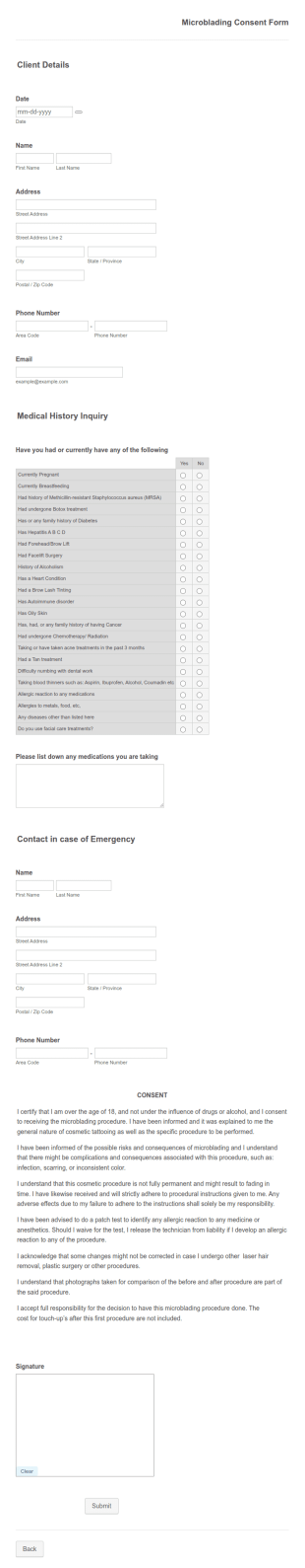 Microblading Consent Form Template