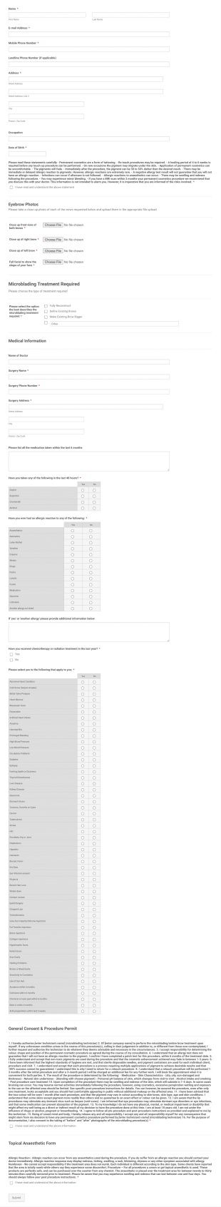 Microblading/Ombre Treatment Form Template