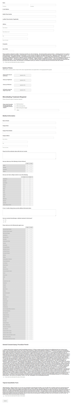 Microblading/Ombre Treatment Form Template