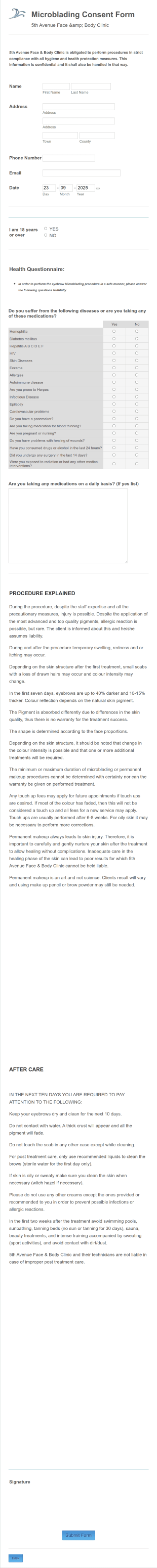 Microblading Release Form Template