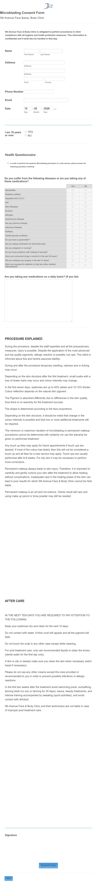 Microblading Release Form Template